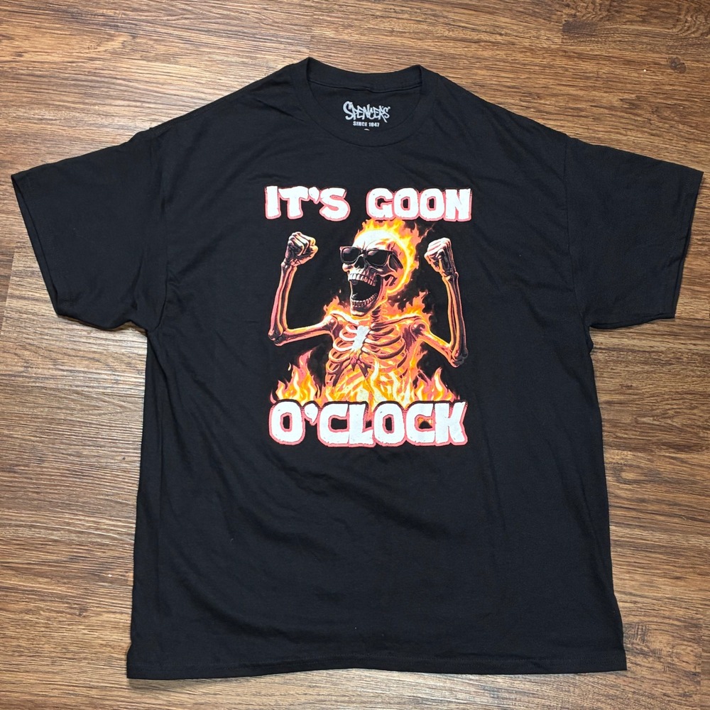 Spencer's Graphic T-Shirt Mens XL Black Excellent It's Goon O'Clock Skeleton
